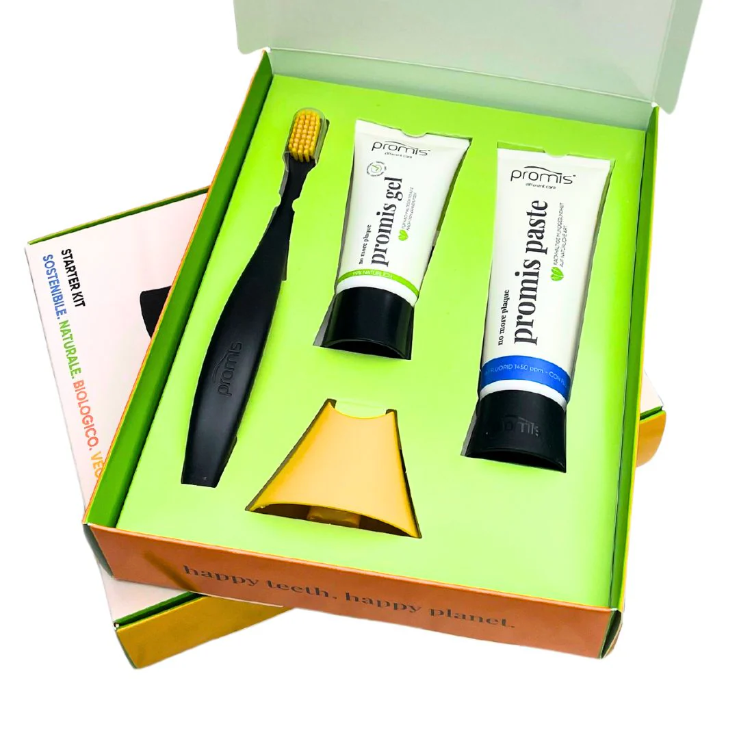 Kit complet de igienă orală Promis.Care - pastă naturală, periuță, suport și gel antiplacă - imagine 2
